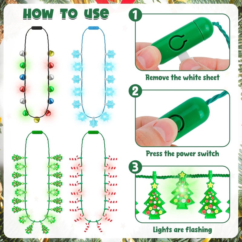 Traplace Store 24PCS Light up Christmas Necklace, 3 Modes Christmas Party Favors with LED Bulbs, Vibrant Festive Xmas Bell Trees Candy Canes Designs, Xmas Ugly Sweater Parties Decorative Holiday Gifts - Image 3
